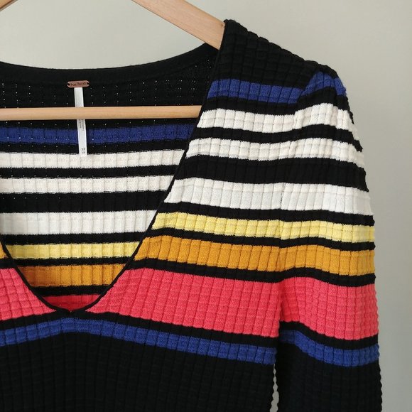 Free People Gidget Dress Knit Sweater Dress Striped V-neck Size XS - Picture 8 of 12